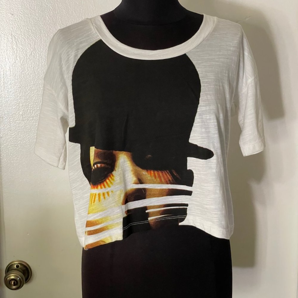 Women’s White Graphic Crop Top with Black Print
